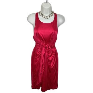 BCBG MAXAZRIA Vibrant Hot Pink Satin Jersey Wrap Mini Evening Date Dress S
